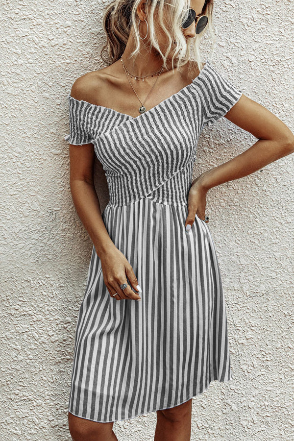 Lunimesd Fashion Short Sleeve Stripe Dress