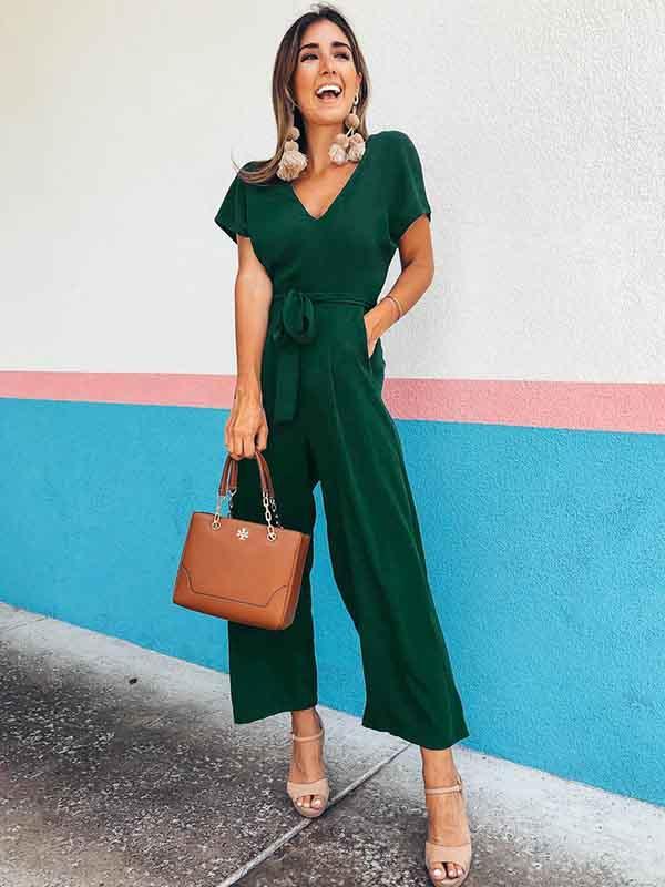 Lunimesd V Neck Lace-up Jumpsuit