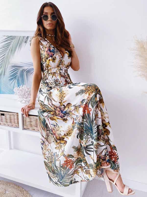Lunimesd V-Neck Print Maxi Dress