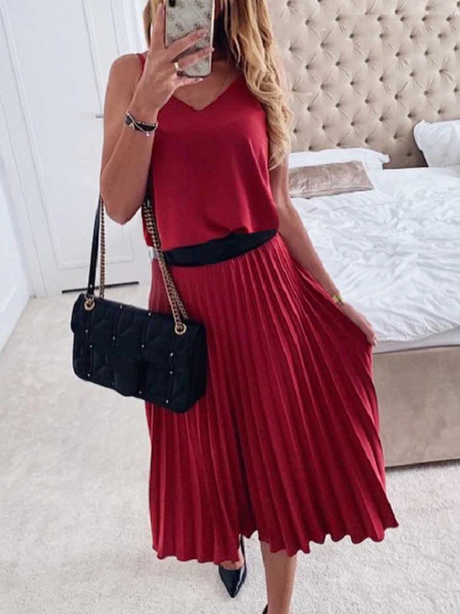 Lunimesd Sexy V-Neck Pleated Dress