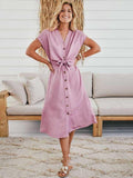 Lunimesd Button V-Neck Strap Dress