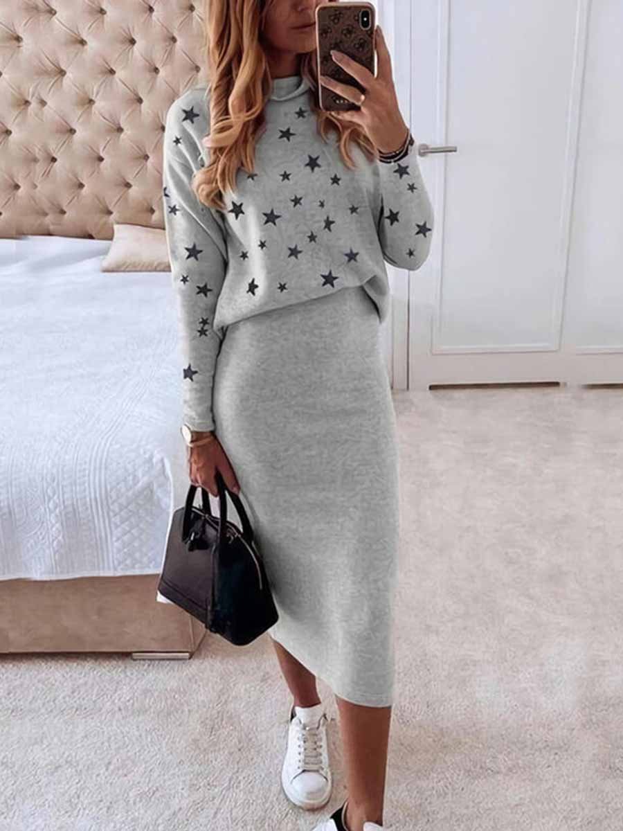 Lunimesd Star Print Knit Skirt Sets