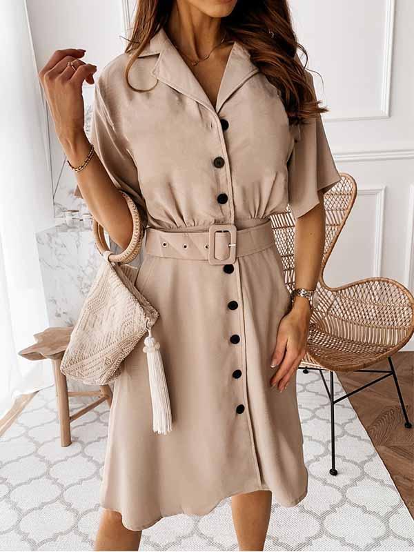 Lunimesd V-Neck Button Shirt Dress