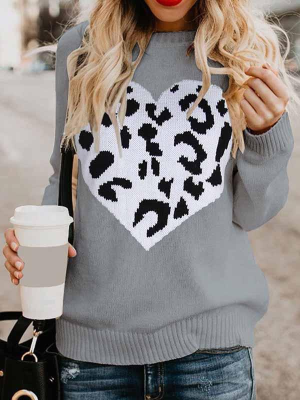 Lunimesd Love Shaped Leopard Sweater