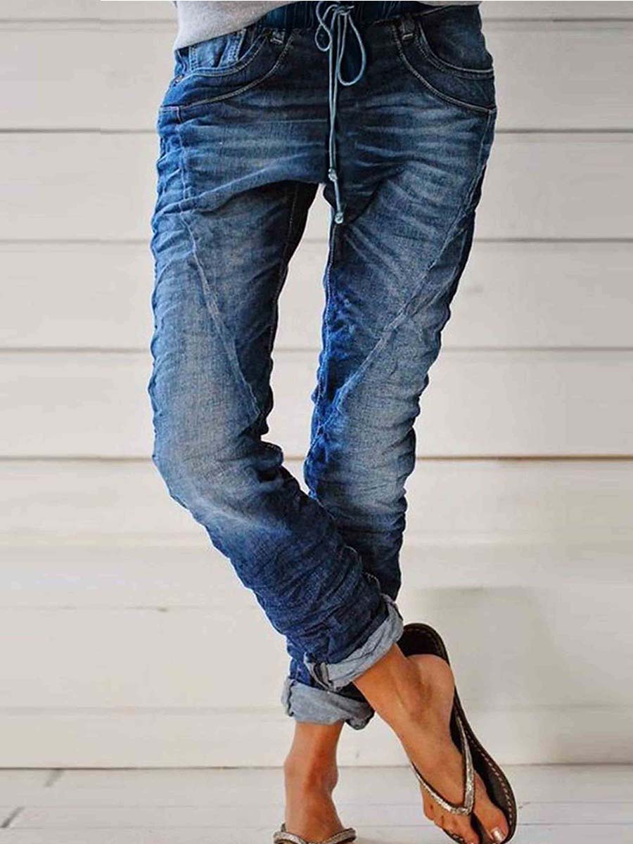 Lunimesd Casual Pockets Self-tie Jeans