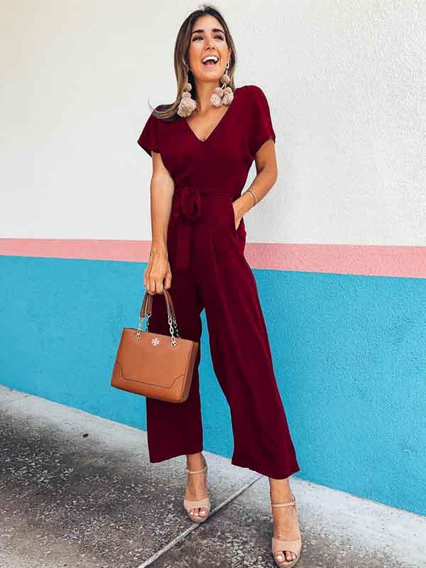 Lunimesd V Neck Lace-up Jumpsuit