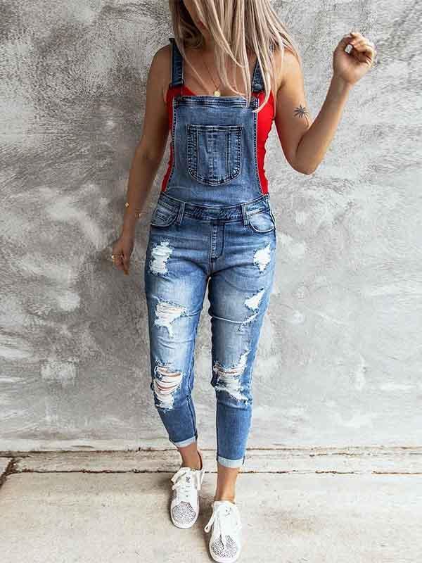 Lunimesd Ripped Stretch Denim Jumpsuit