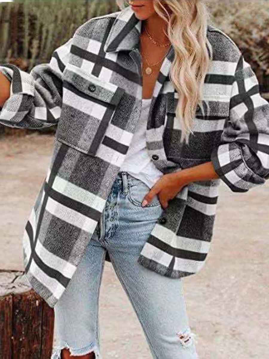 Lunimesd Loose Plaid Shirt Coat