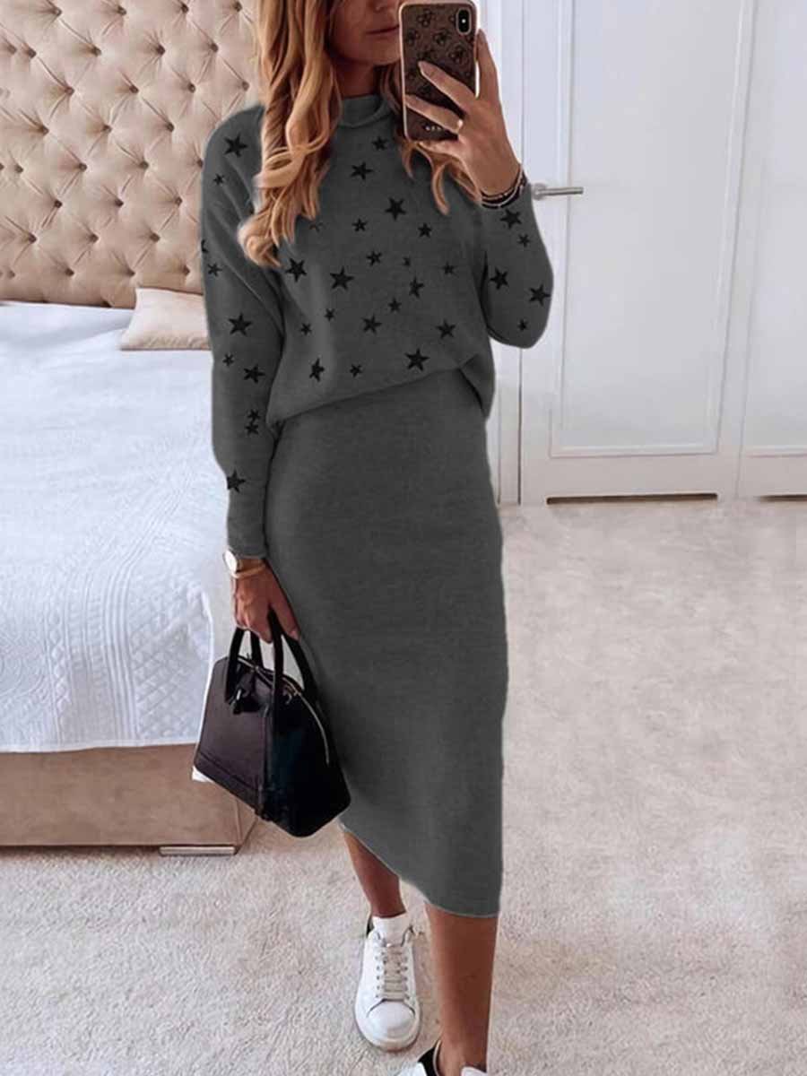 Lunimesd Star Print Knit Skirt Sets