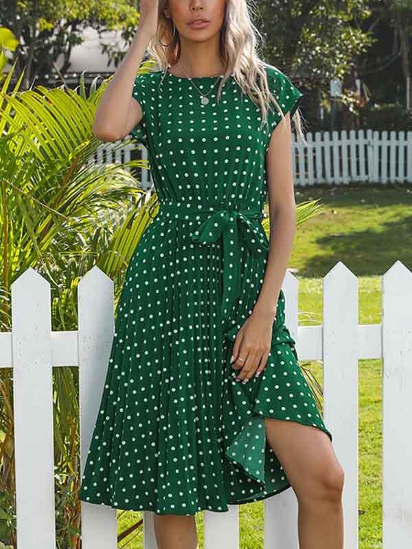 Lunimesd Polka Dot Pleated Dress