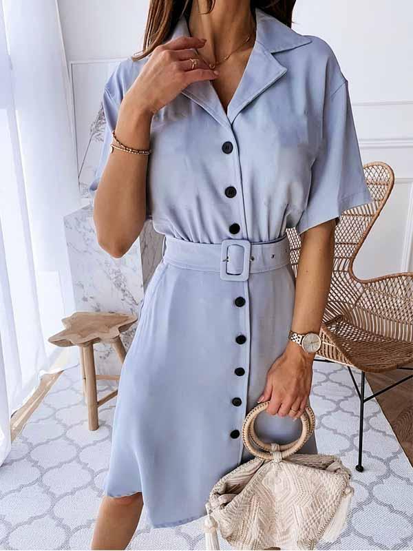 Lunimesd V-Neck Button Shirt Dress
