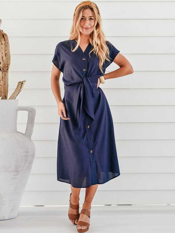 Lunimesd Button V-Neck Strap Dress