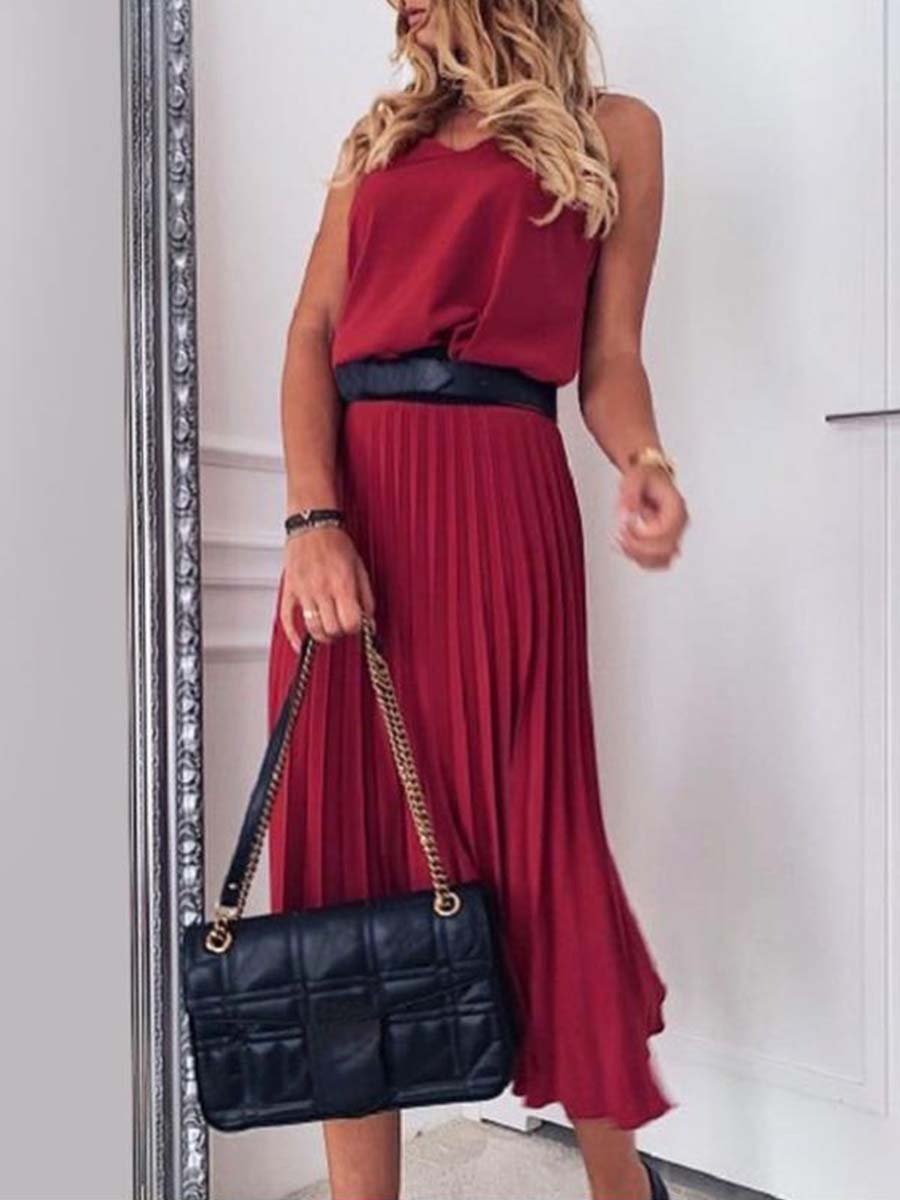Lunimesd Sexy V-Neck Pleated Dress