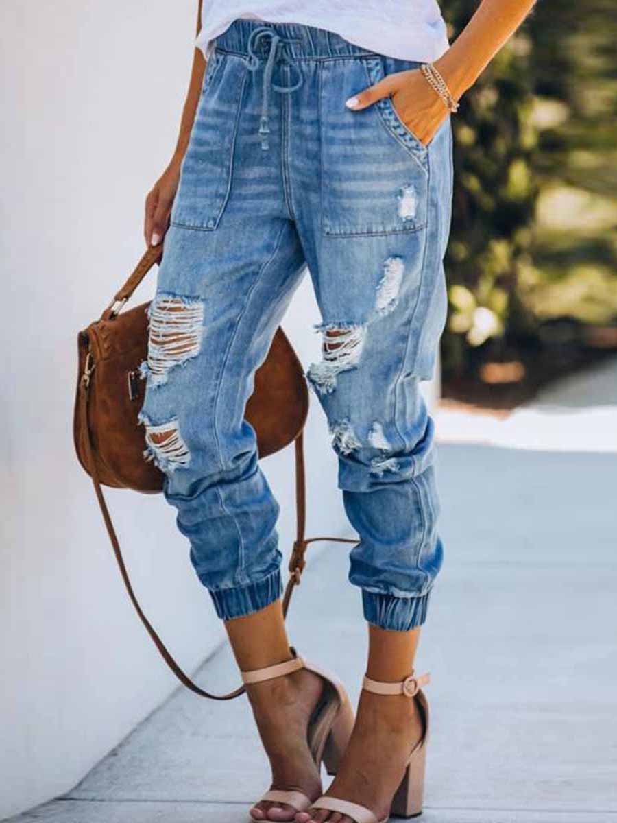 Lunimesd Adjustable Waist Ripped Jeans