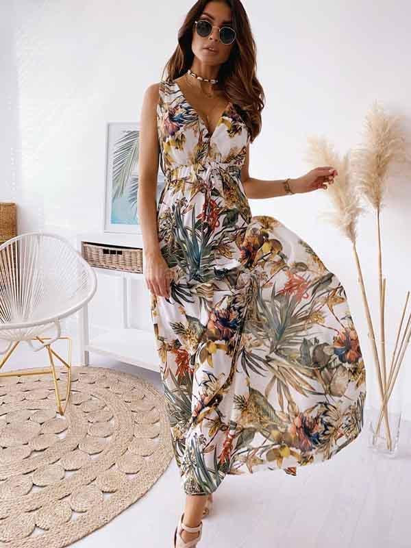Lunimesd V-Neck Print Maxi Dress