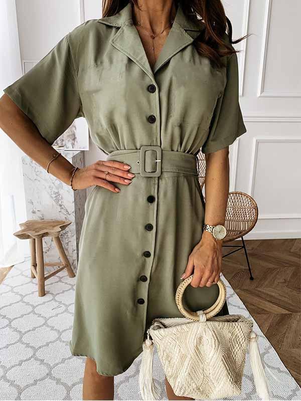 Lunimesd V-Neck Button Shirt Dress