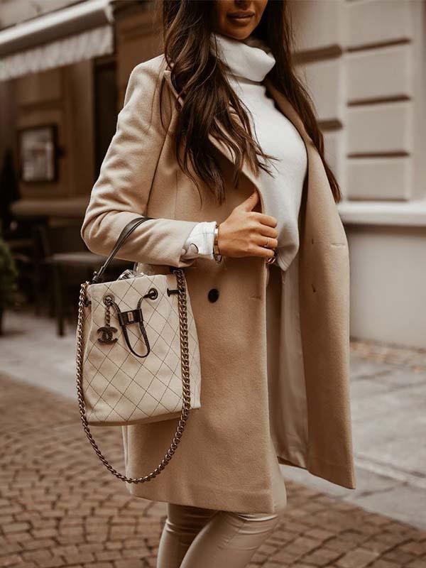 Lunimesd Breasted Lapel Collar Coat