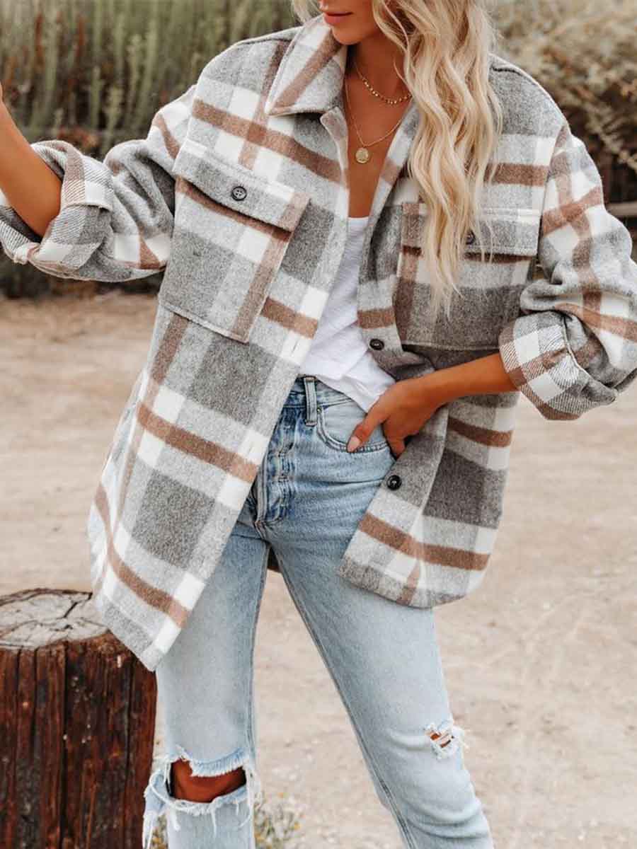 Lunimesd Loose Plaid Shirt Coat