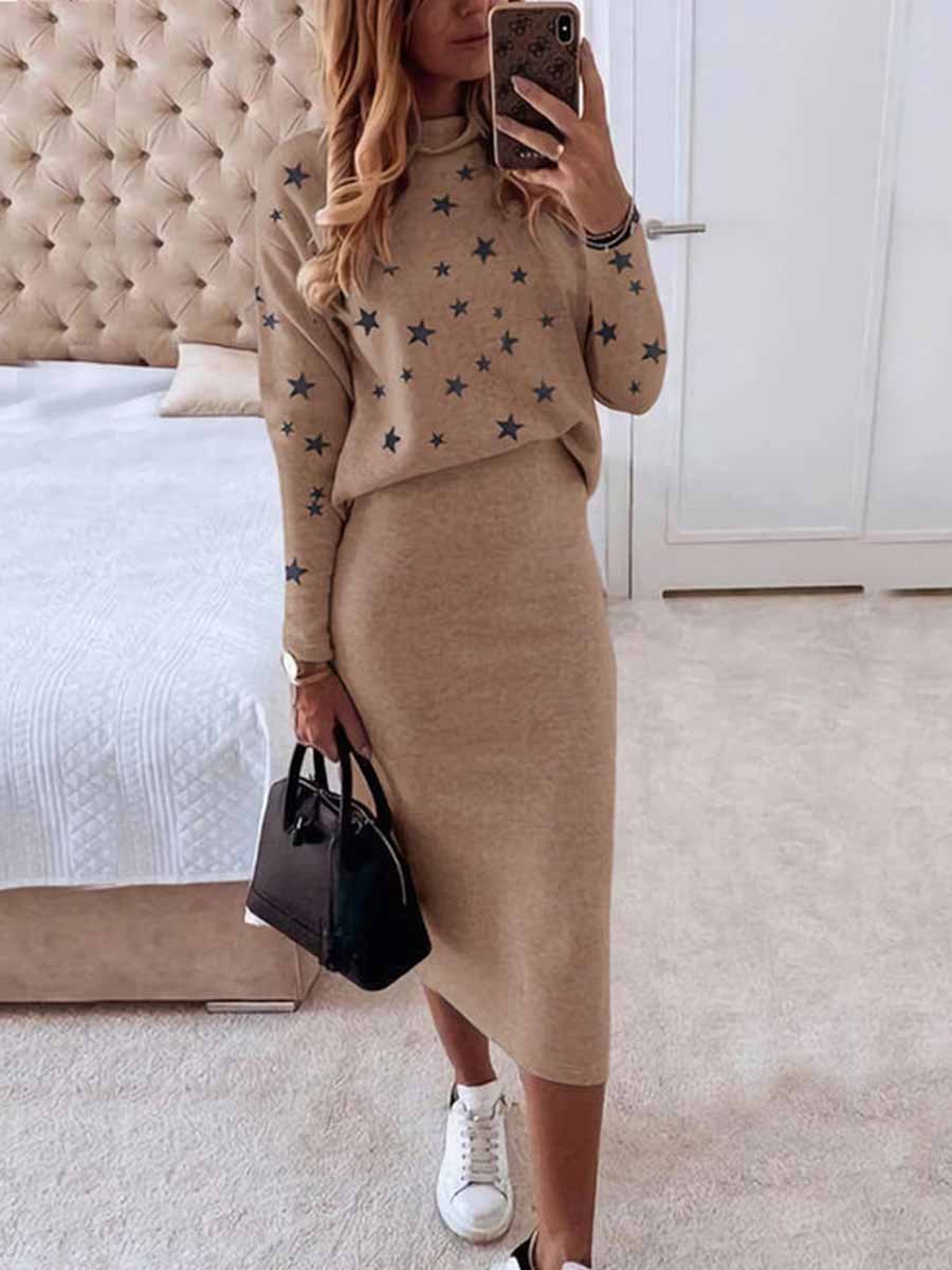 Lunimesd Star Print Knit Skirt Sets