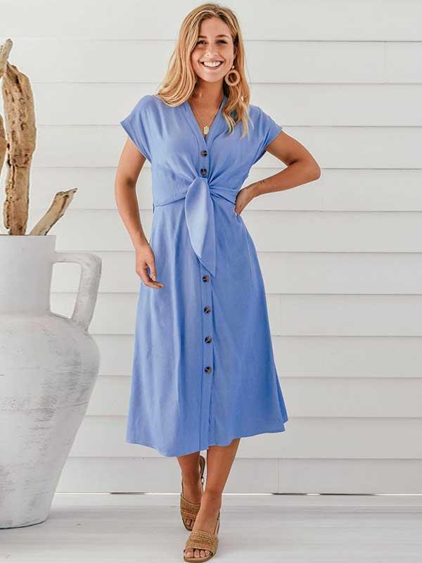 Lunimesd Button V-Neck Strap Dress