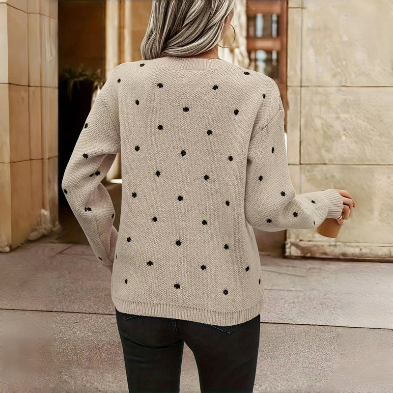 Knitted Sweater with Polka Dot Design