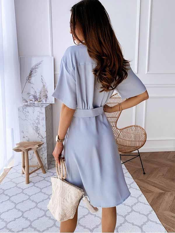 Lunimesd V-Neck Button Shirt Dress