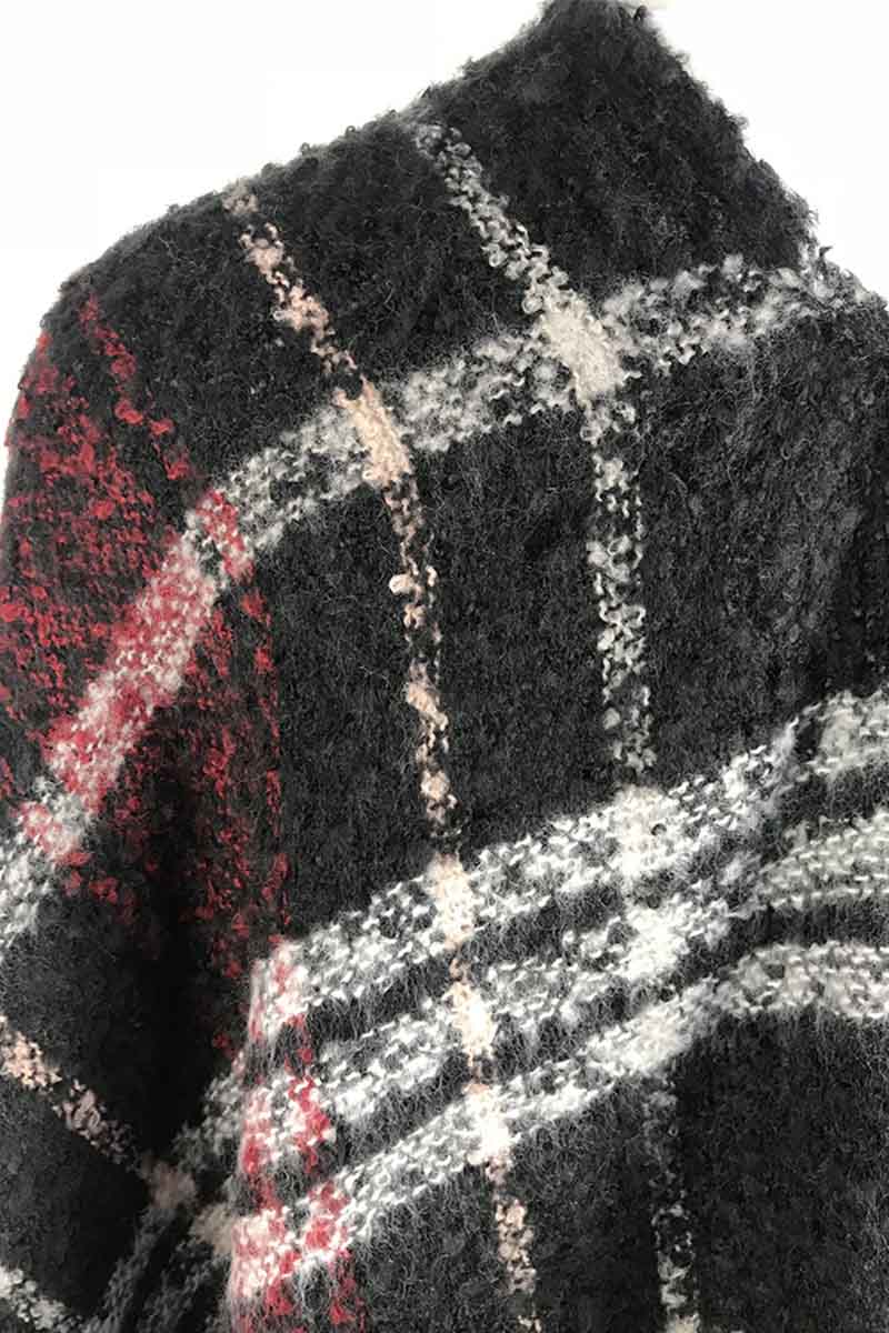 Lunimesd Plaid Fringed Knit Shawl Coat