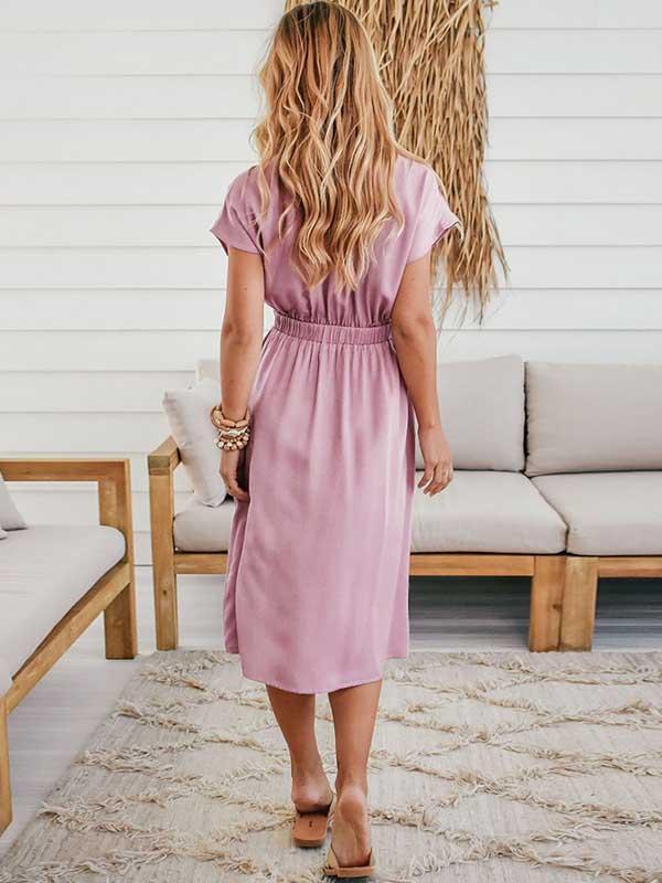 Lunimesd Button V-Neck Strap Dress