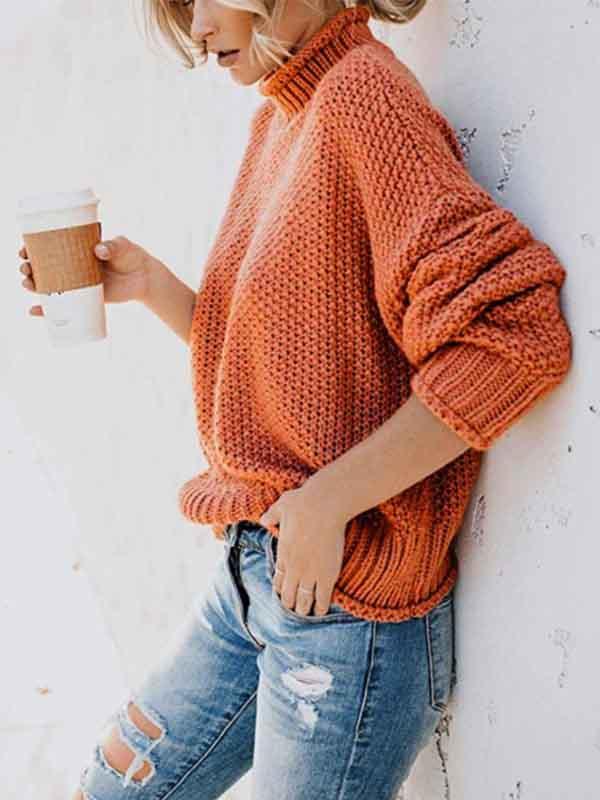 Lunimesd  High Neck Solid Color Sweater