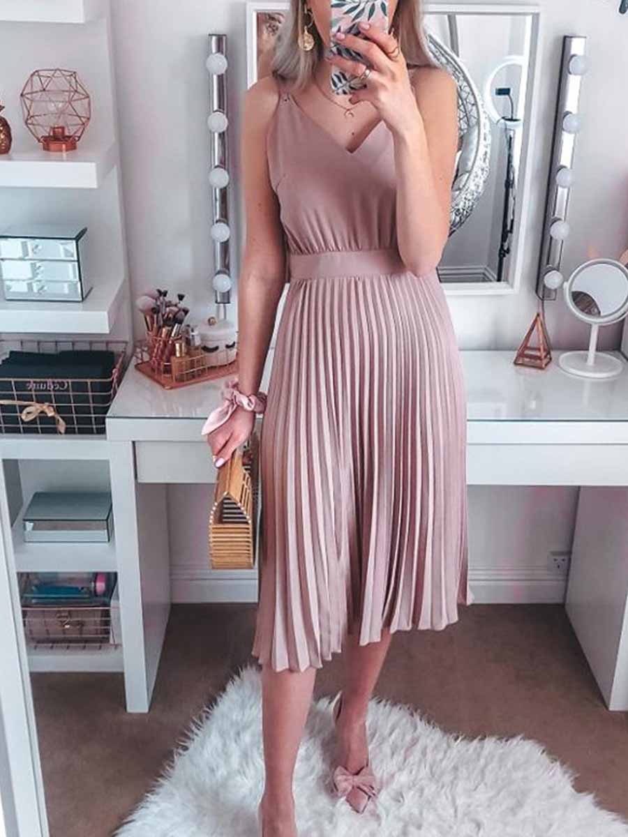 Lunimesd Sexy V-Neck Pleated Dress