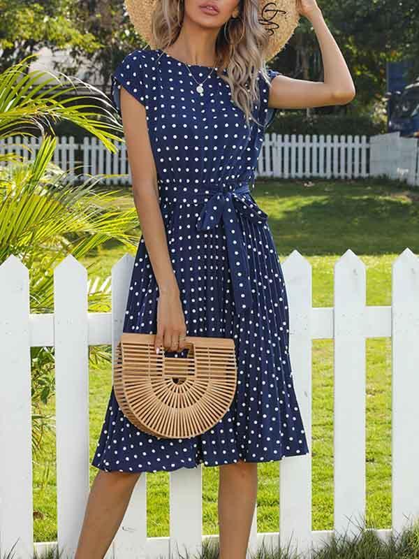 Lunimesd Polka Dot Pleated Dress
