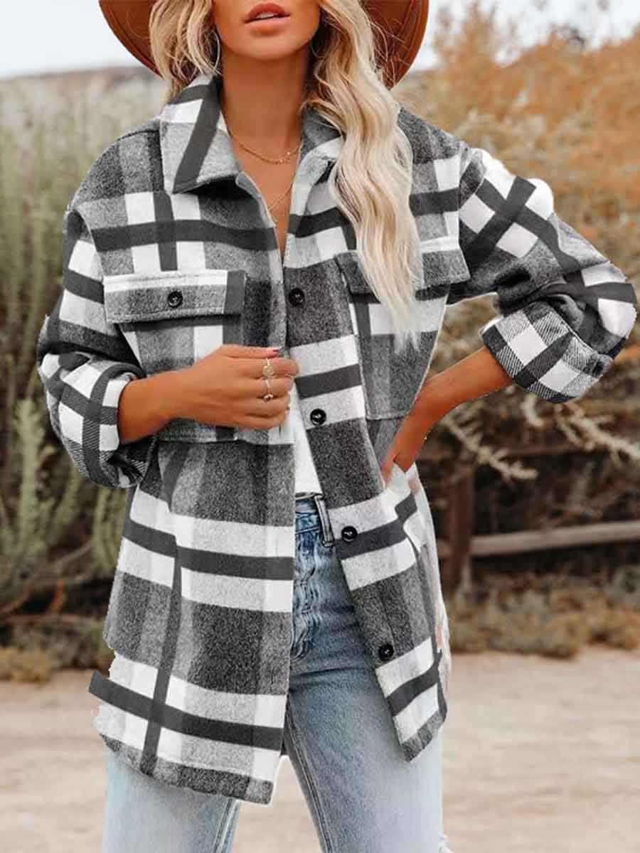 Lunimesd Loose Plaid Shirt Coat