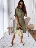 Lunimesd V-Neck Button Shirt Dress