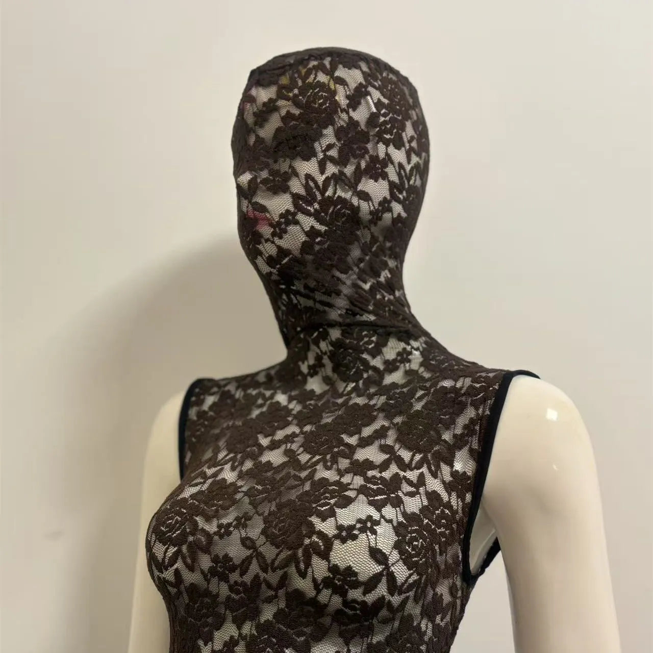 Black Floral Lace Full-Cover Bodysuit 85