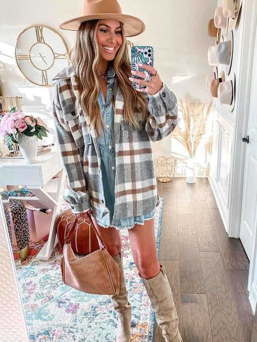 Lunimesd Loose Plaid Shirt Coat