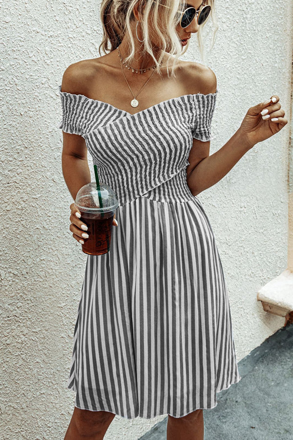 Lunimesd Fashion Short Sleeve Stripe Dress