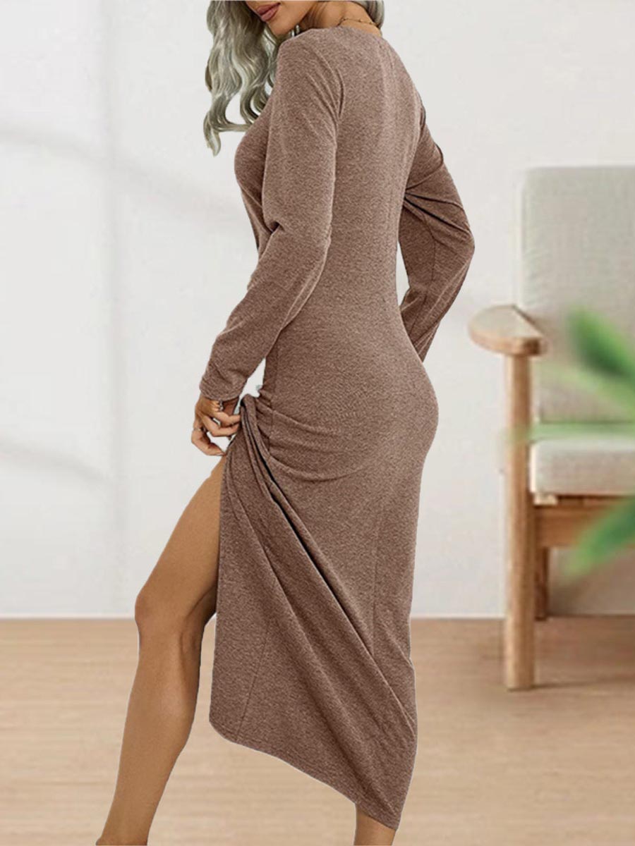 Lunimesd Sweet Elegant Solid Fold O Neck Sheath Dresses(4 Colors)