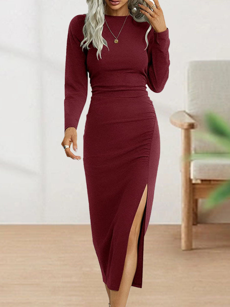 Lunimesd Sweet Elegant Solid Fold O Neck Sheath Dresses(4 Colors)