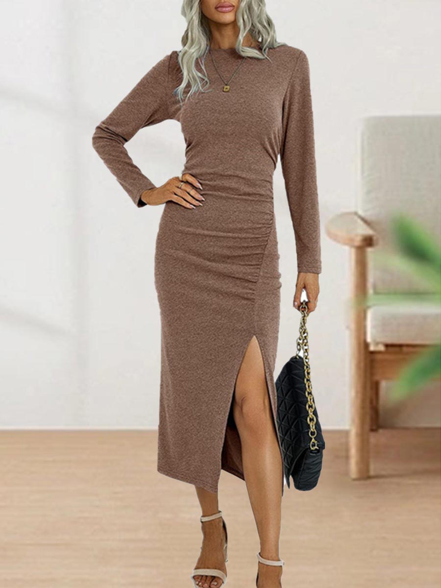 Lunimesd Sweet Elegant Solid Fold O Neck Sheath Dresses(4 Colors)