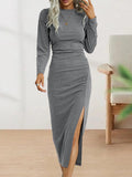 Lunimesd Sweet Elegant Solid Fold O Neck Sheath Dresses(4 Colors)