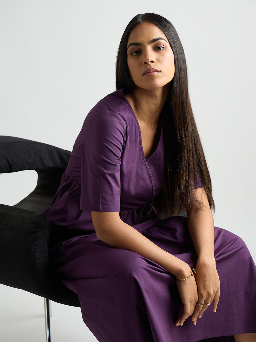 Deep Purple Poplin Tiered Maxi Dress