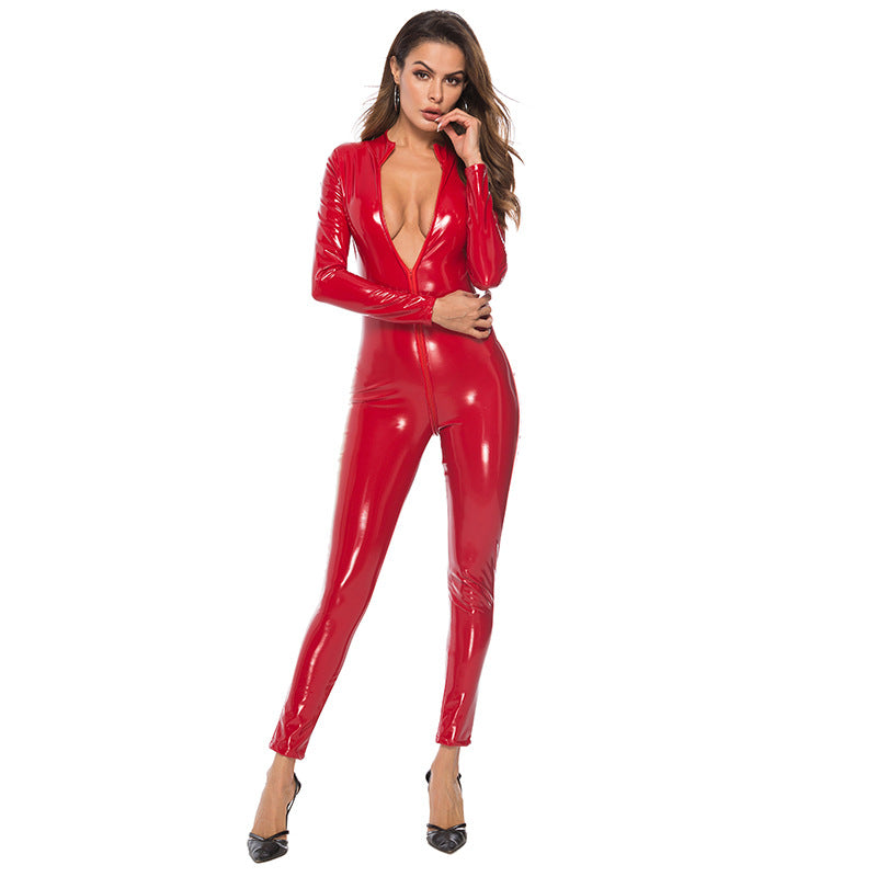 Red PU Leather Full-Body Catsuit
