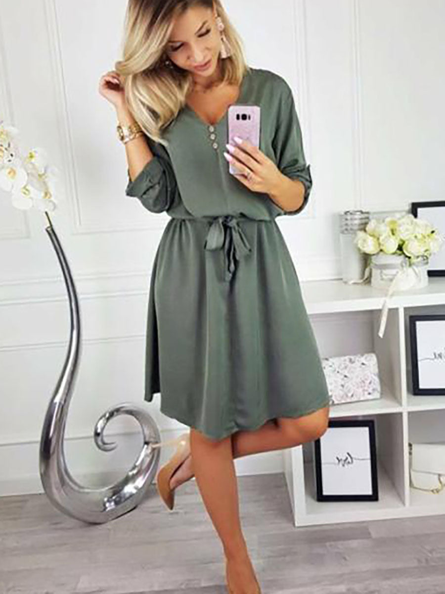 Lunimesd V Neck Dress With Belt