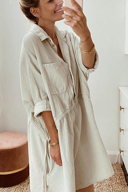 Lunimesd Button Pockets Drawstring Waist Dress