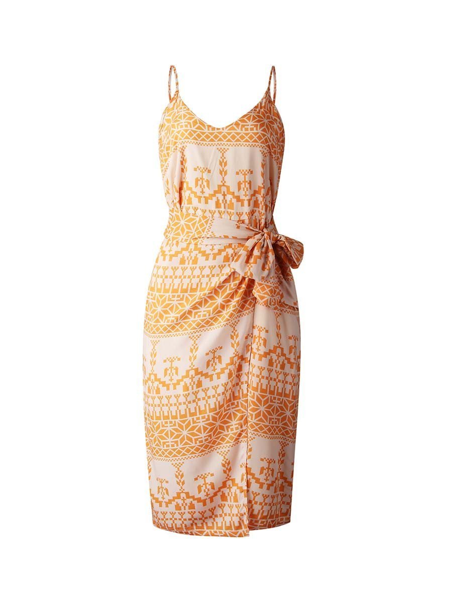 Lunimesd Print Dress With Belts