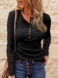 Lunimesd Round Neck Stitching Lace Long Sleeve T-Shirt(14 colors)