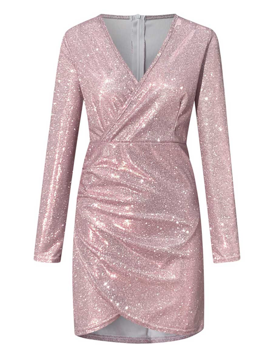 Lunimesd V-Neck Irregular Sequin Party Dress(9 colors)