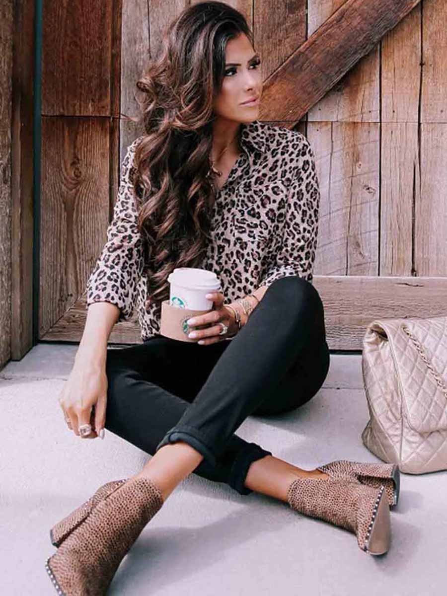 Lunimesd Leopard Print Long Sleeve Shirt
