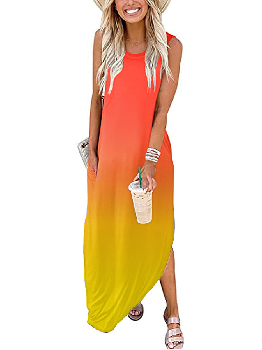 Lunimesd Round Neck Sleeveless Gradient Color Dress