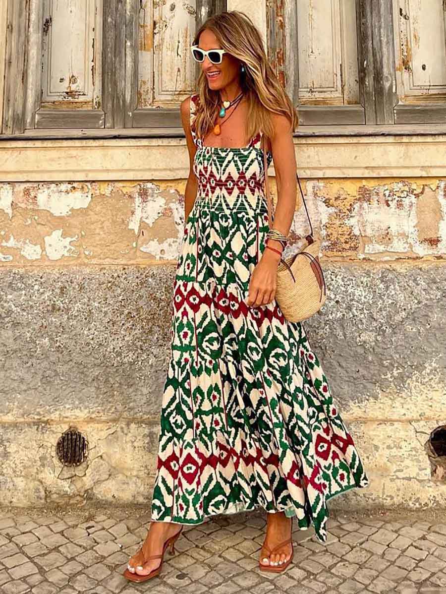 Lunimesd Printed Halter Beach Resort Dress(3 Colors)